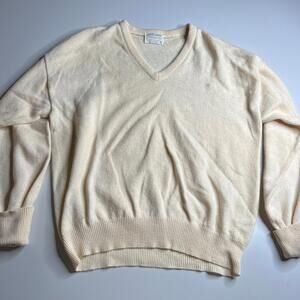 JeffLamb Lord Jeff Virgin Lambswool Sweater Cream V-Neck Made in USA XL